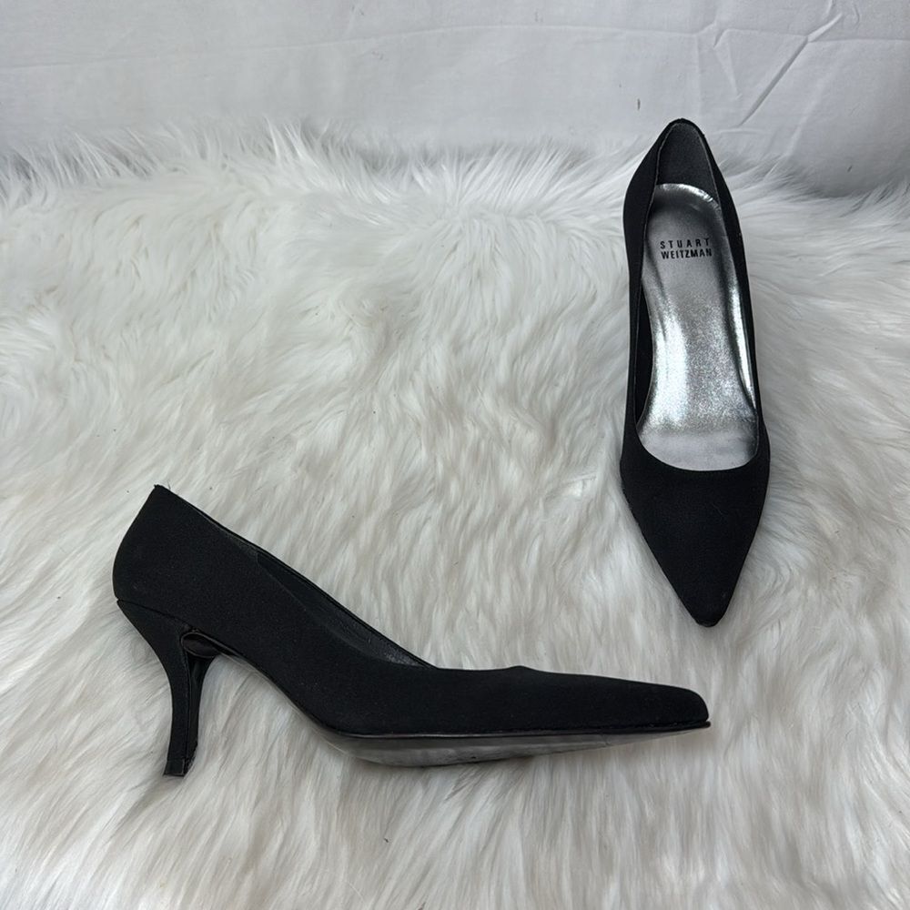 Stuart Weitzman Women's Pumps Black Fabric Kitten Heel Sz 5.5